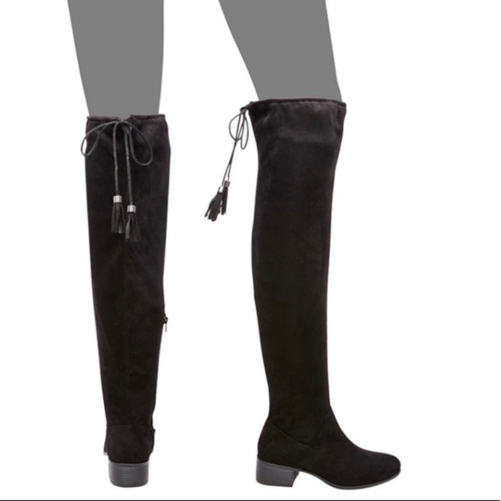 Prissley Over The Knee Black Boots With Tassel